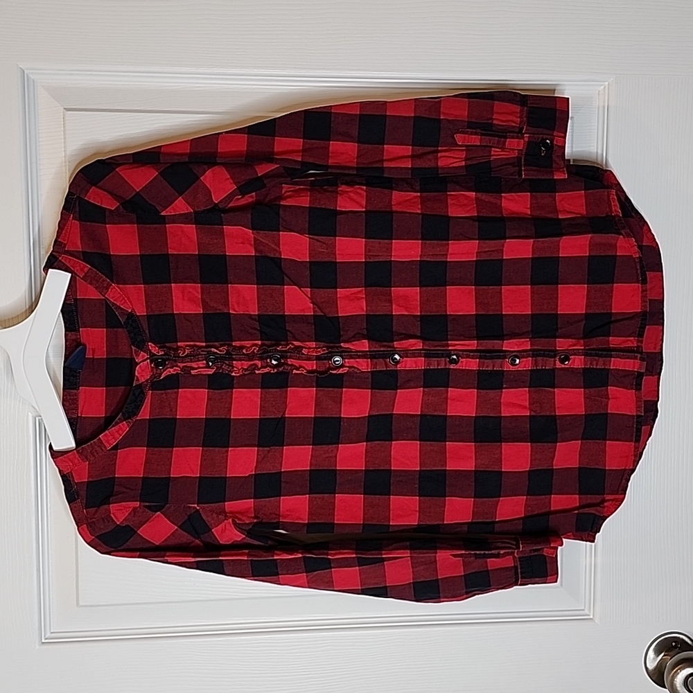 Gap Kids Buffalo Check Button Down Shirt With Ruffle at Top Placket Girls L (10)